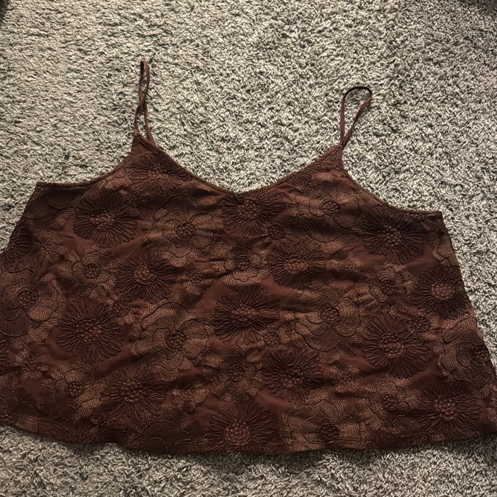 Brown Floral Lace Women's Top